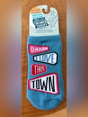 BlueQ Novelty Socks with Pink & White Graphic Text